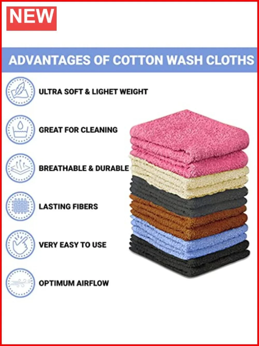 24 Pack 100% Cotton Washcloths Soft Absorbent Face Towels 12x12